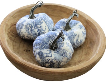 Blue Toile Pumpkin's. Blue and White Decorative Pumpkin's.  French Country.