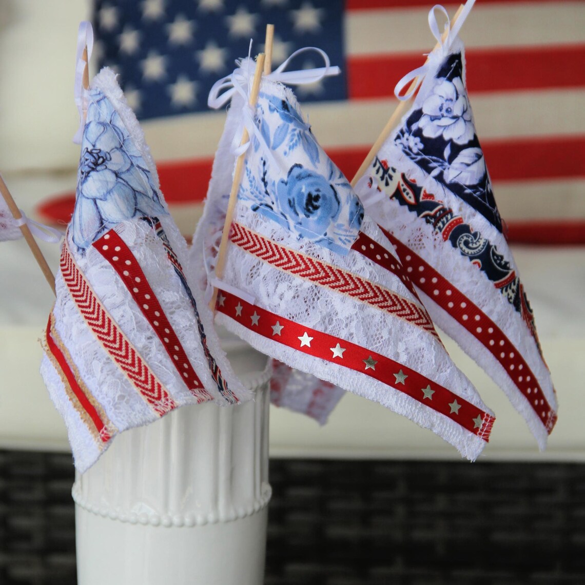 Fabric & Lace Rag Flags: French Country Tier Tray Decor - Etsy