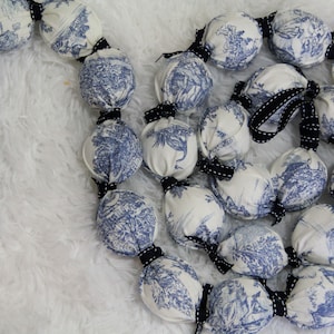 Blue Toile Ball Garland: 5.5 Ft Holiday Mantel Decoration
