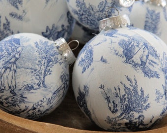 Blue Toile Christmas Ornaments, Modern Christmas Decoration, Tree Decoration, Christmas Ball, Classic Holiday, French Country