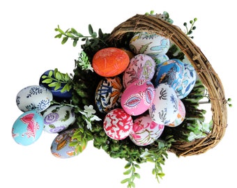 Bohemian Inspired Eggs. Genuine India Fabrics. Holiday Home Decoration, Fabric Eggs, Easter Decor, Spring Home Decor, Basket Filler