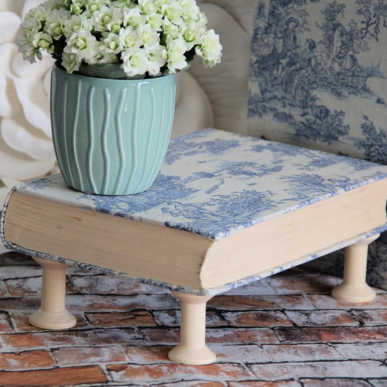 Elevador de libros estilo campestre francés - Libros forrados en tela - Toile azul imagen 3
