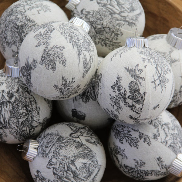 Black Toile Christmas Ornaments, Modern Christmas Decoration, Tree Decoration, Christmas Ball, Classic Holiday, French Country