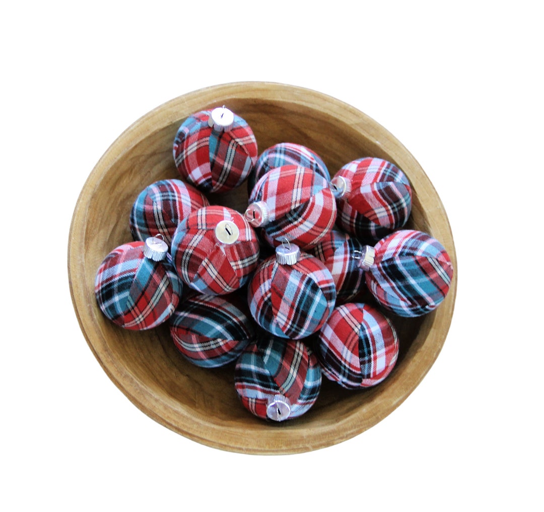 Plaid Flannel Christmas Ornaments Red/teal Plaid Etsy