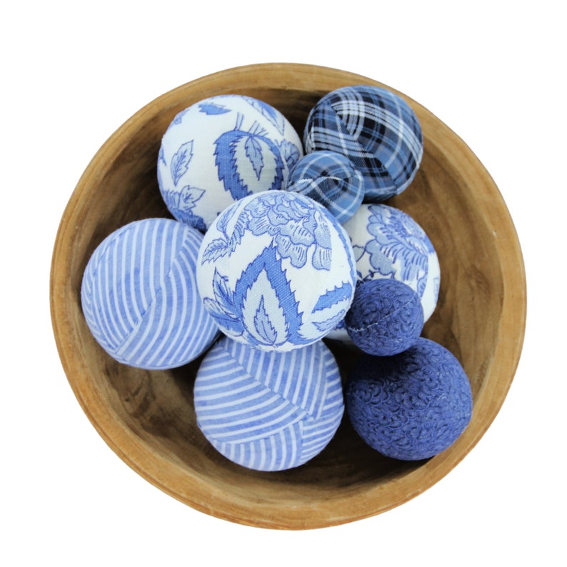 Chinoiserie Rag Balls, Blue and White, Spring Home Decor Accents, Seersucker image 3
