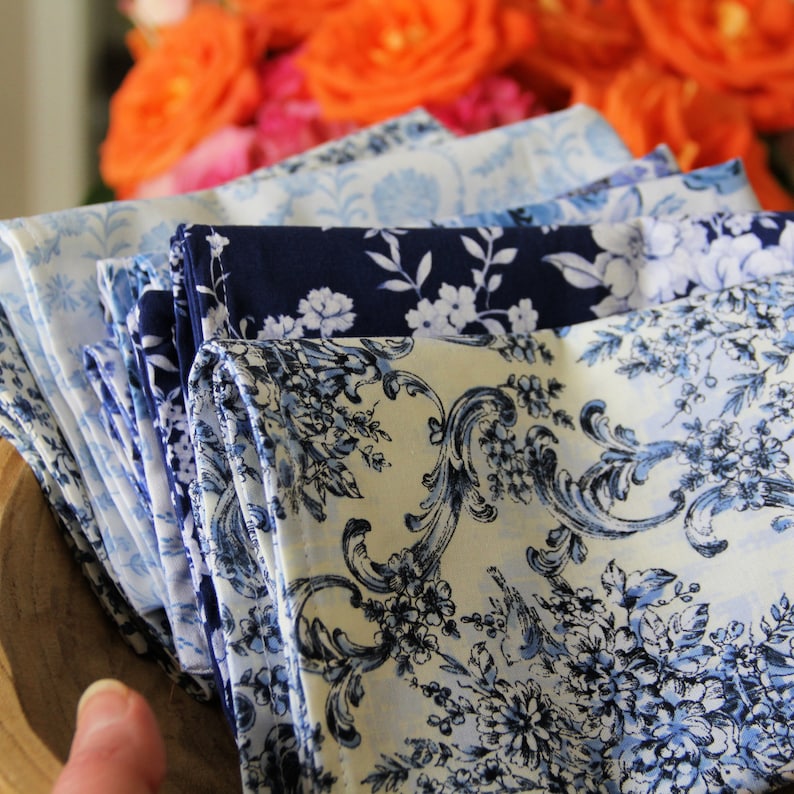 Chinoiserie Cotton Napkins, Blue and White, Set zdjęcie 7