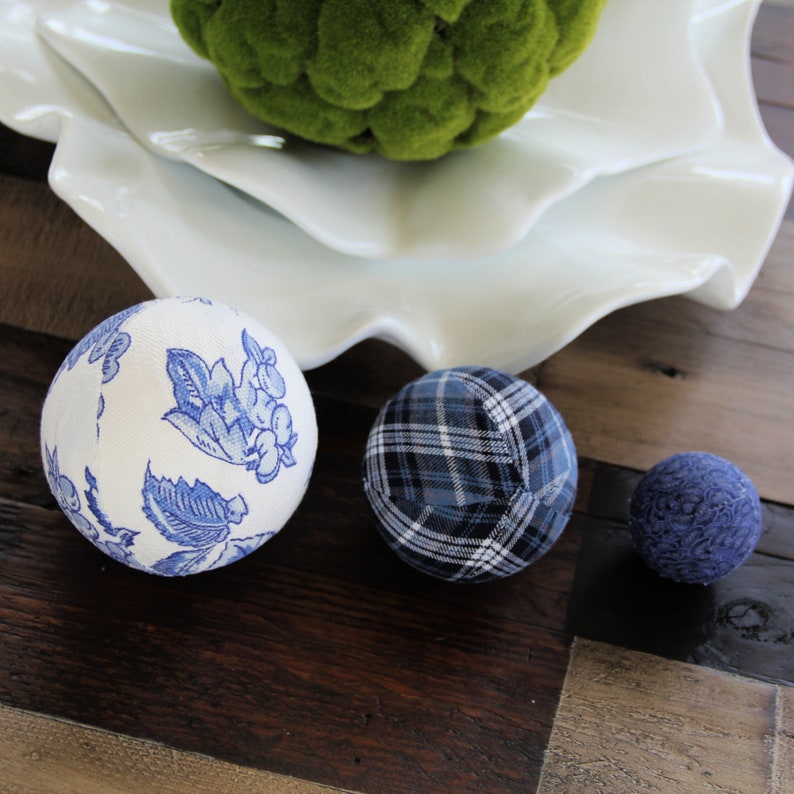 Chinoiserie Rag Balls, Blue and White, Spring Home Decor Accents, Seersucker image 7