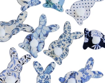 Blue and White Bunnies, Fabric Chinoiserie Inspired Easter, Farmhouse Easter Decor, Spring Home Decor, Basket Filler, Easter Tree Ornament