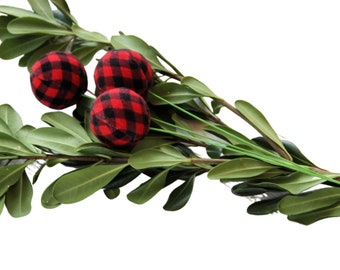 Buffalo Plaid Decorating Spray Pick, Plaid Flannel Ball Ornament Topper, Floral Spray, Tree Spray, wreath pick, Farmhouse Christmas