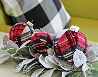 Plaid Christmas Ornaments.  Modern Christmas Decor, Cabin Holiday, Tree Decor, Christmas Ball, Classic Holiday Plaid, Farmhouse, Flannel