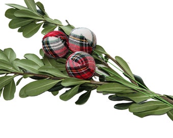 Christmas Plaid Decorating Spray Pick, Plaid Flannel Ball Ornament Topper, Floral Arrangement Spray, Tree Spray, wreath pick, Farmhouse