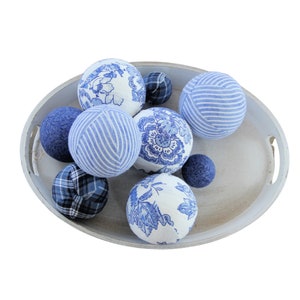 Chinoiserie Rag Balls, Blue and White, Spring Home Decor Accents, Seersucker