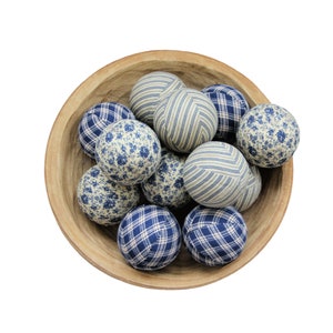 Navy Blue and Tan Primitive Inspired Bowl Fillers.  Decorator Rag Balls.