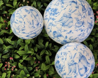 Bunny Toile Rag Balls - French Country Spring Home