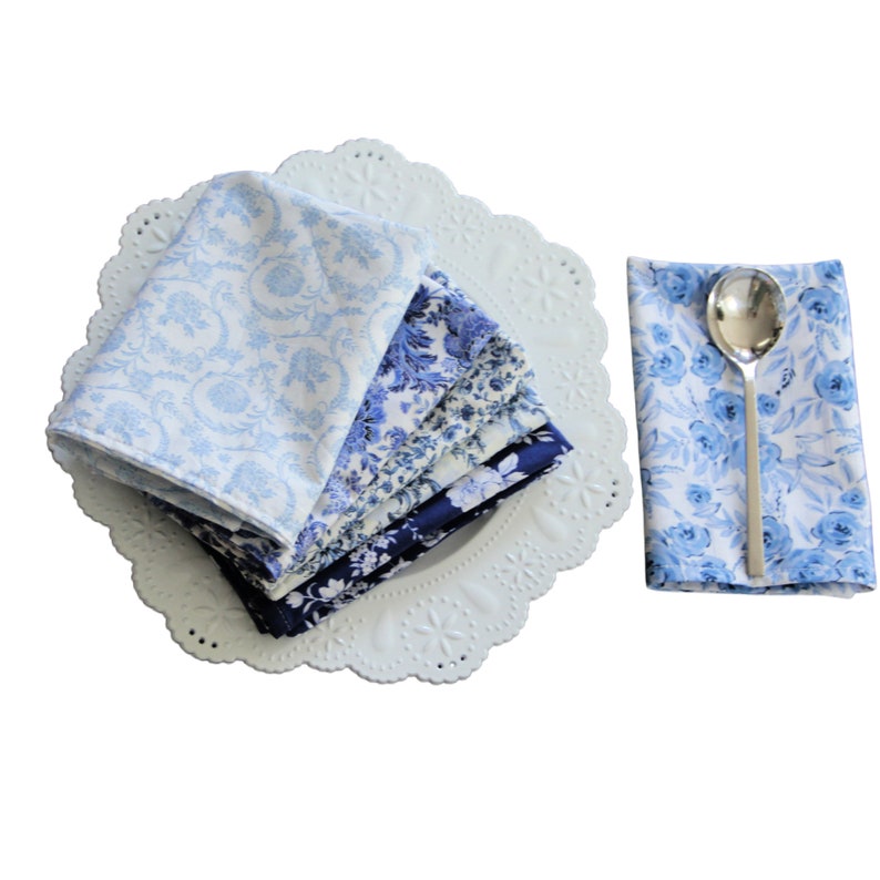 Chinoiserie Cotton Napkins, Blue and White, Set image 2