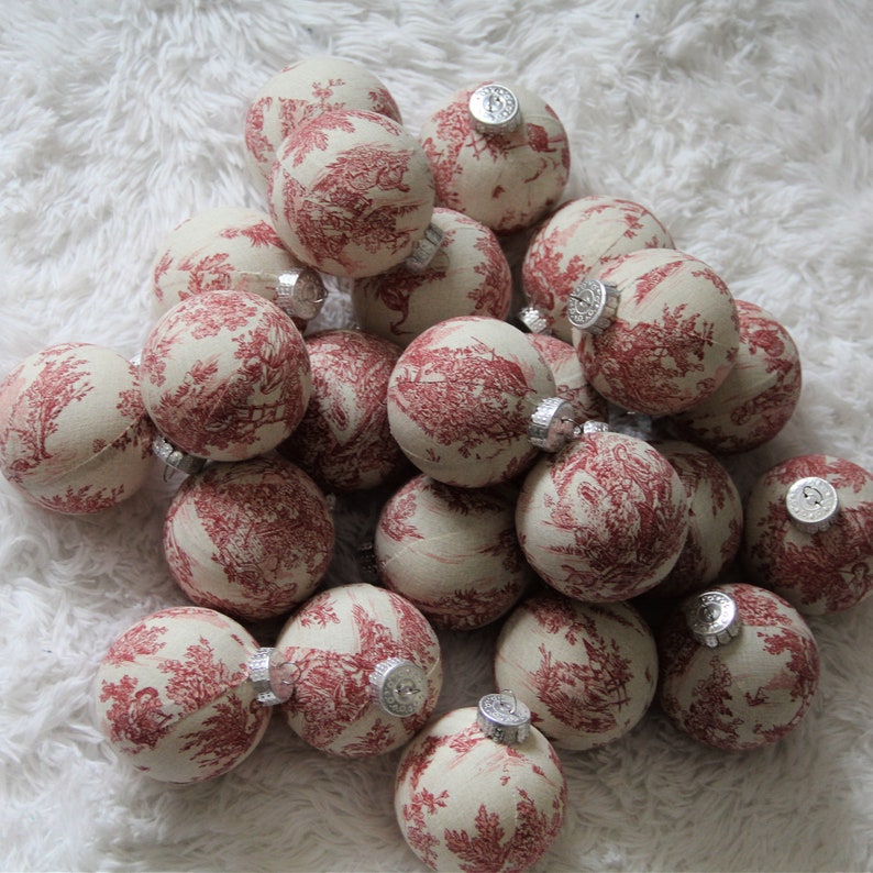 Red Toile Christmas Ornaments, Modern Christmas Decoration, Tree Decoration, Christmas Ball, Classic Holiday, French Country image 5