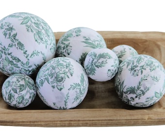 Chinoiserie Rag Balls, Sage Green and White, Spring Home Decor Accents