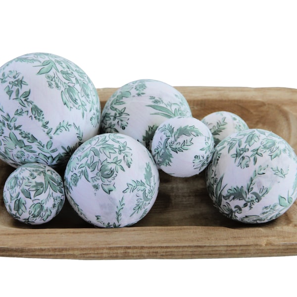 Chinoiserie Rag Balls, Sage Green and White, Spring Home Decor Accents