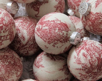 Red Toile Christmas Ornaments, Modern Christmas Decoration, Tree Decoration, Christmas Ball, Classic Holiday, French Country