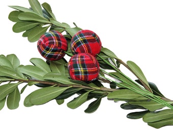 Christmas Plaid Decorating Spray Pick, Plaid Flannel Ball Ornament Topper, Floral Arrangement Spray, Tree Spray, wreath pick, Farmhouse