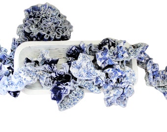 Chinoiserie Ruffled Trim.  Home Decor.  Fabric Trim.  Blue and White.