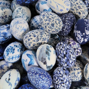 JUMBO SET Blue and White Eggs, Fabric Chinoiserie Inspired Eggs, Farmhouse Easter Decor, Spring Home Decor, Easter, Basket Filler image 1