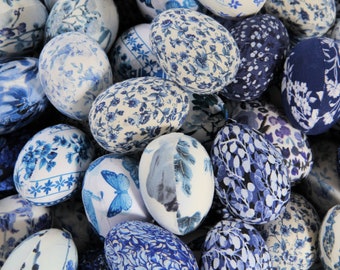 JUMBO SET Blue and White Eggs, Fabric Chinoiserie Inspired Eggs, Farmhouse Easter Decor, Spring Home Decor, Easter, Basket Filler