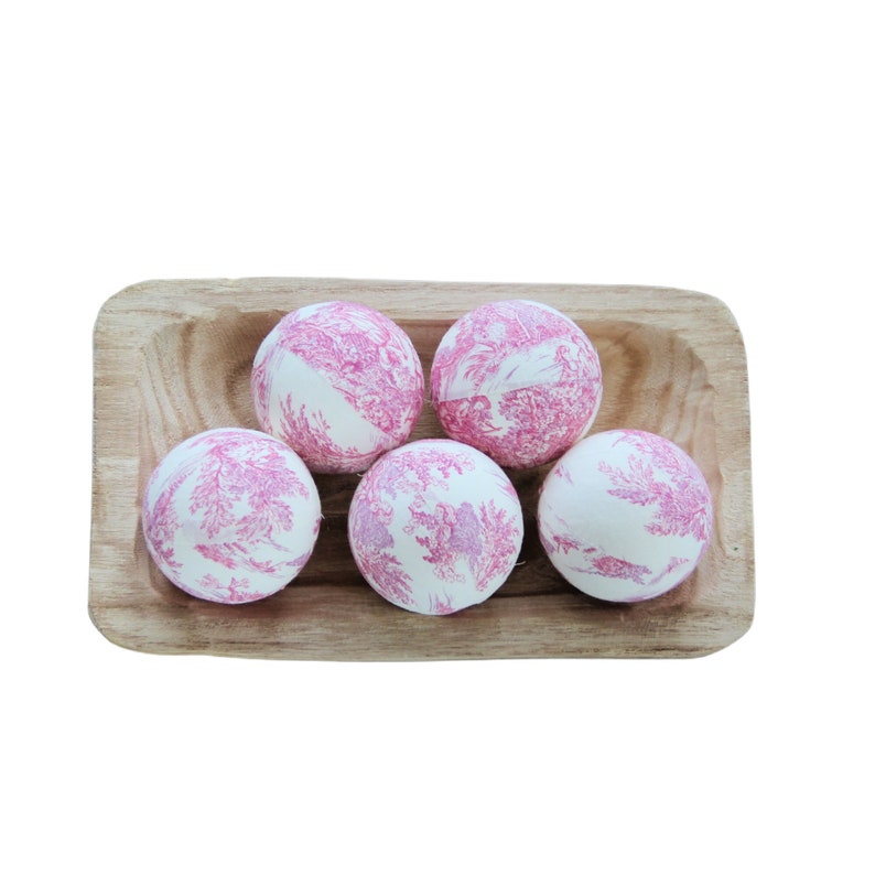 Pink Toile French Country Inspired Bowl Fillers. Decorator Rag Balls. image 1