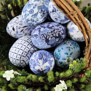 JUMBO SET Blue and White Eggs, Fabric Chinoiserie Inspired Eggs, Farmhouse Easter Decor, Spring Home Decor, Easter, Basket Filler image 4