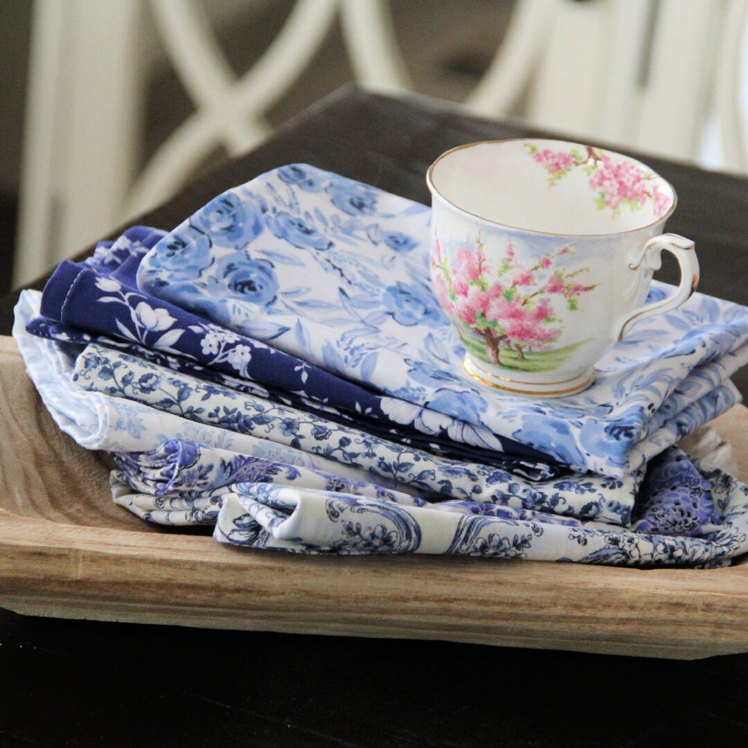 Chinoiserie Cotton Napkins, Blue and White, Set Etsy