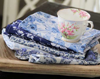 Chinoiserie Cotton Napkins, Blue and White, Set