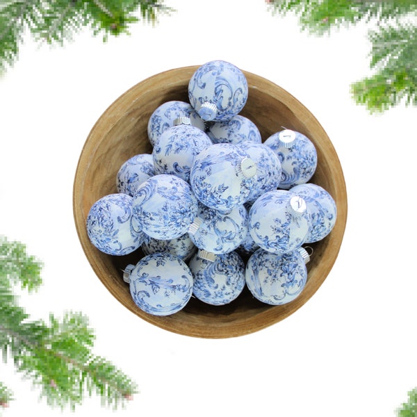 Chinoiserie Chic Inspired Christmas Ornaments - Blue Floral