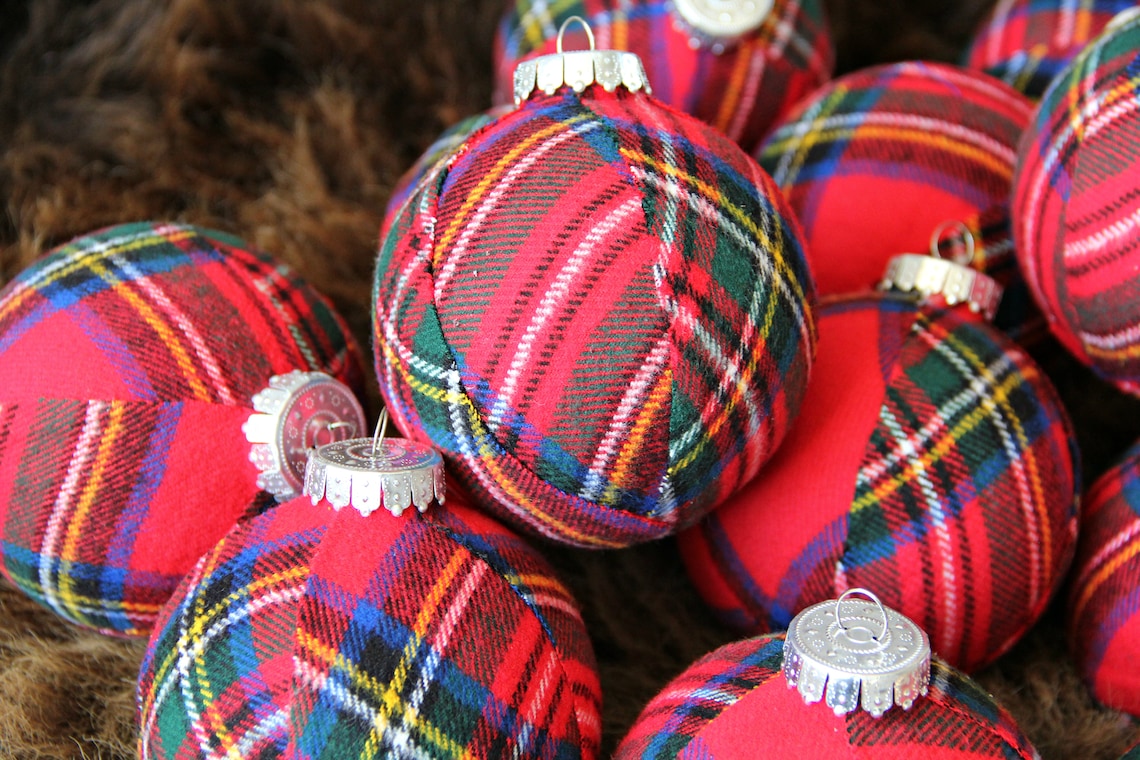 Red Plaid Flannel Christmas Ornaments. Jumbo Set. Modern Etsy