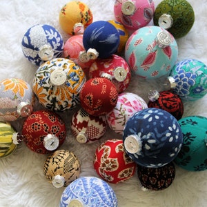 Bohemian Inspired Christmas Ornaments. Genuine India Fabrics.  Holiday Home Decoration.