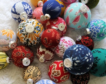 Bohemian Inspired Christmas Ornaments. Genuine India Fabrics.  Holiday Home Decoration.