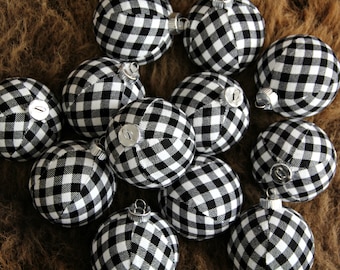 Black & White Buffalo Plaid Christmas Ornaments. Jumbo Set. Modern Christmas Decor, Cabin Holiday, Tree Decoration, Christmas Ball, Holiday