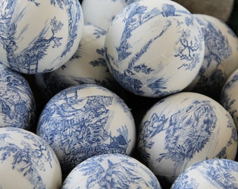 Blue and White Toile French Country Inspired Bowl Fillers.  Decorator Rag Balls.