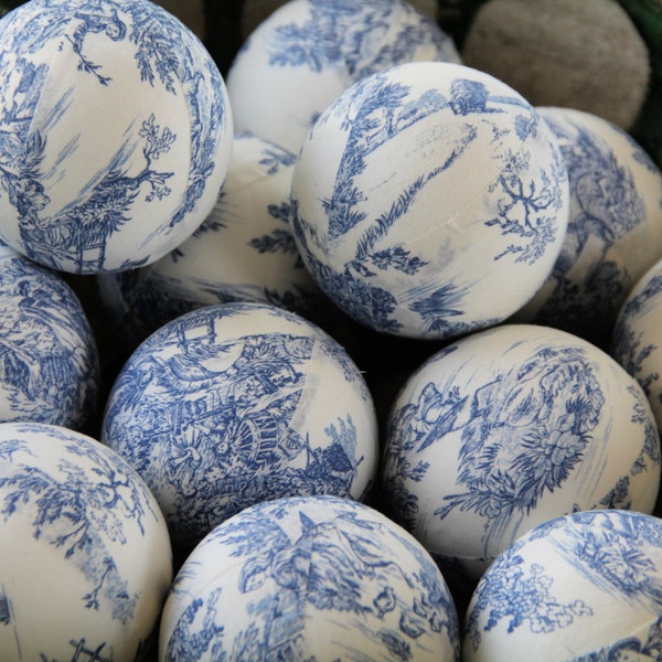 Blue and White Toile French Country Inspired Bowl Fillers.  Decorator Rag Balls.