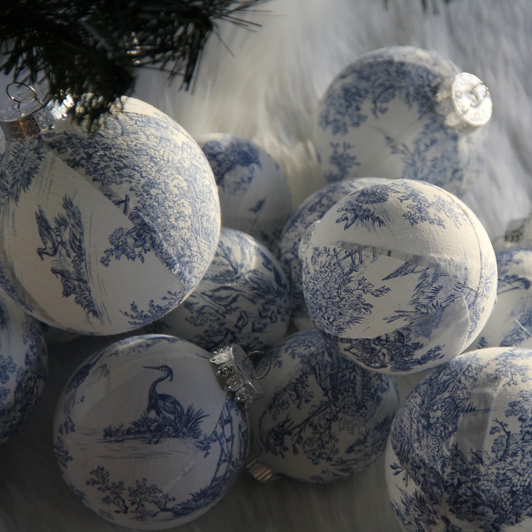 Blue Toile Christmas Ornaments, Modern Christmas Decoration, Tree