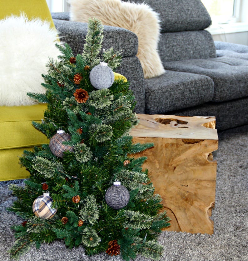 Tree Decoration Set Christmas Ball Herringbone Grey Plaid Christmas Ornaments Classic Holiday Modern Christmas Decor Cabin Holiday