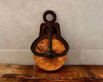 Large Antique Barn Pulley: Wood & Iron Industrial Decor