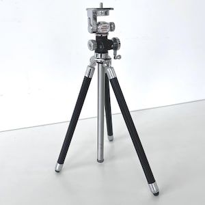 Vintage CARSON RISOMATIC &#39;Quick&#39; TRIPOD with Original Case, Chrome & Black Ribbed Legs, 1960s Collapsible Tripod, Vintage Camera Accessory