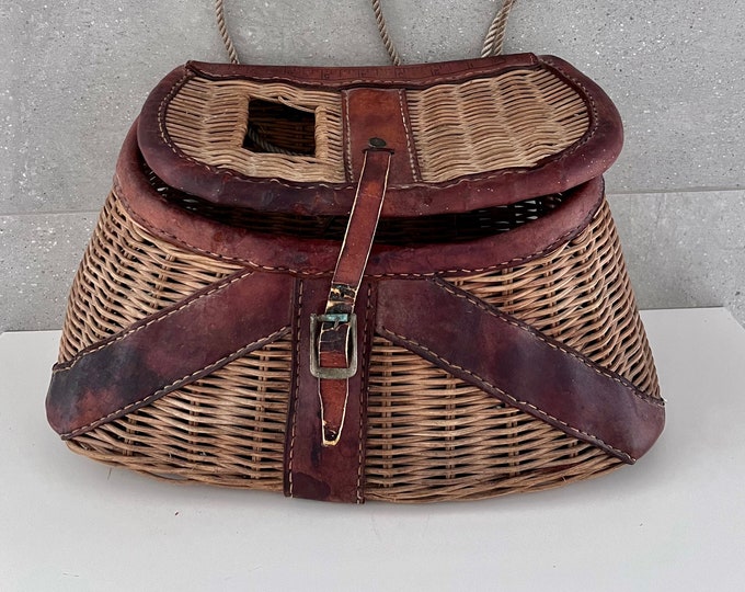 Ancien Panier De Pêche Osier Vintage - Creel à Truite - Pêche à La Mouche
