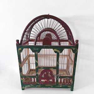 Cage à oiseaux vintage en fil de fer et bois, cage à oiseaux en forme de dôme en bois rustique et en métal, décoration de mariage, porte-cartes, cage à oiseaux décorative, fond articulé