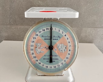 Vintage American Family Nursery Scale, White Scale With Blue and