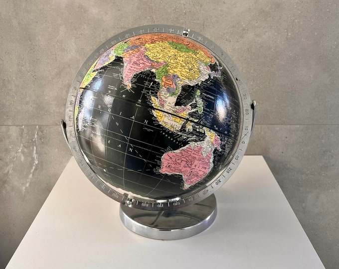 Vintage 1960s BLACK WORLD GLOBE, Encyclopedia Britannica Replogle Globe ...