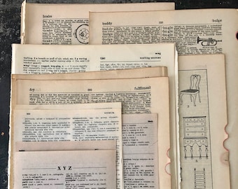 Vintage ORIGINAL Antique DICTIONARY PAGES, Antique Junk Journal Dictionary Kit, English & Other Languages, Scrapbooking, Early Illustrations
