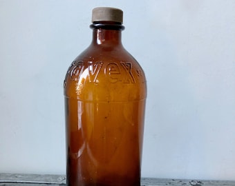 Vintage AMBER JAVEX BOTTLE, 32-Oz Antique Brown Bleach Bottle w/ Lid, Retro Laundry Decor, Farmhouse Rustic Decor, Dominion Diamond Marking