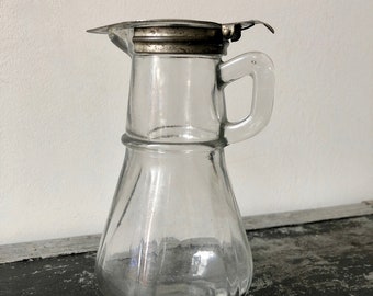 Jarra de jarabe vintage de vidrio Hazel Atlas: tapa de metal, decoración de cocina estilo shabby chic