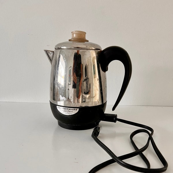 Vintage FARBERWARE COFFEE PERCOLATOR, 'Superfast' Mid-Century Electric Coffee Pot, Fully Automatic, Chrome Coffee Pot, 5 Cup, Kitchen Decor